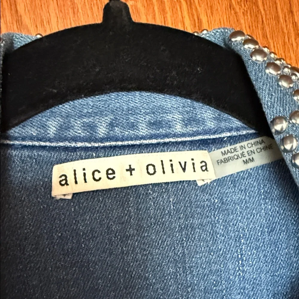 Alice + Olivia Embellished Blue Denim Jacket - Picture 3 of 3